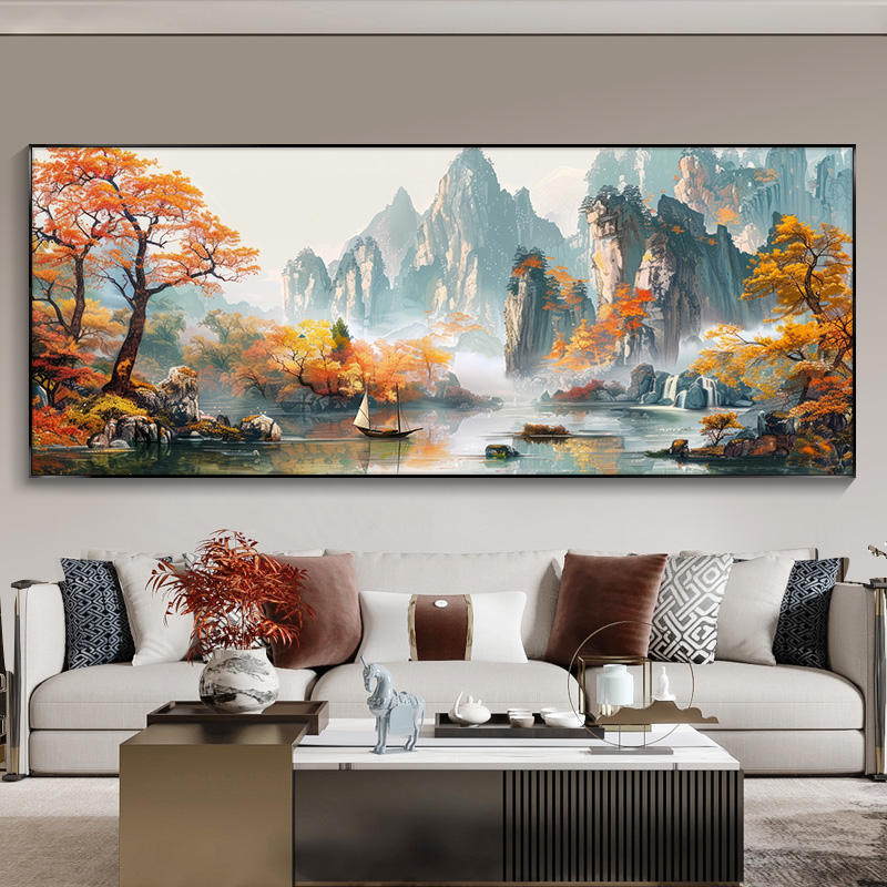 【背有靠山】装饰画山水画背有靠山沙发背景客厅壁画山水挂画带框