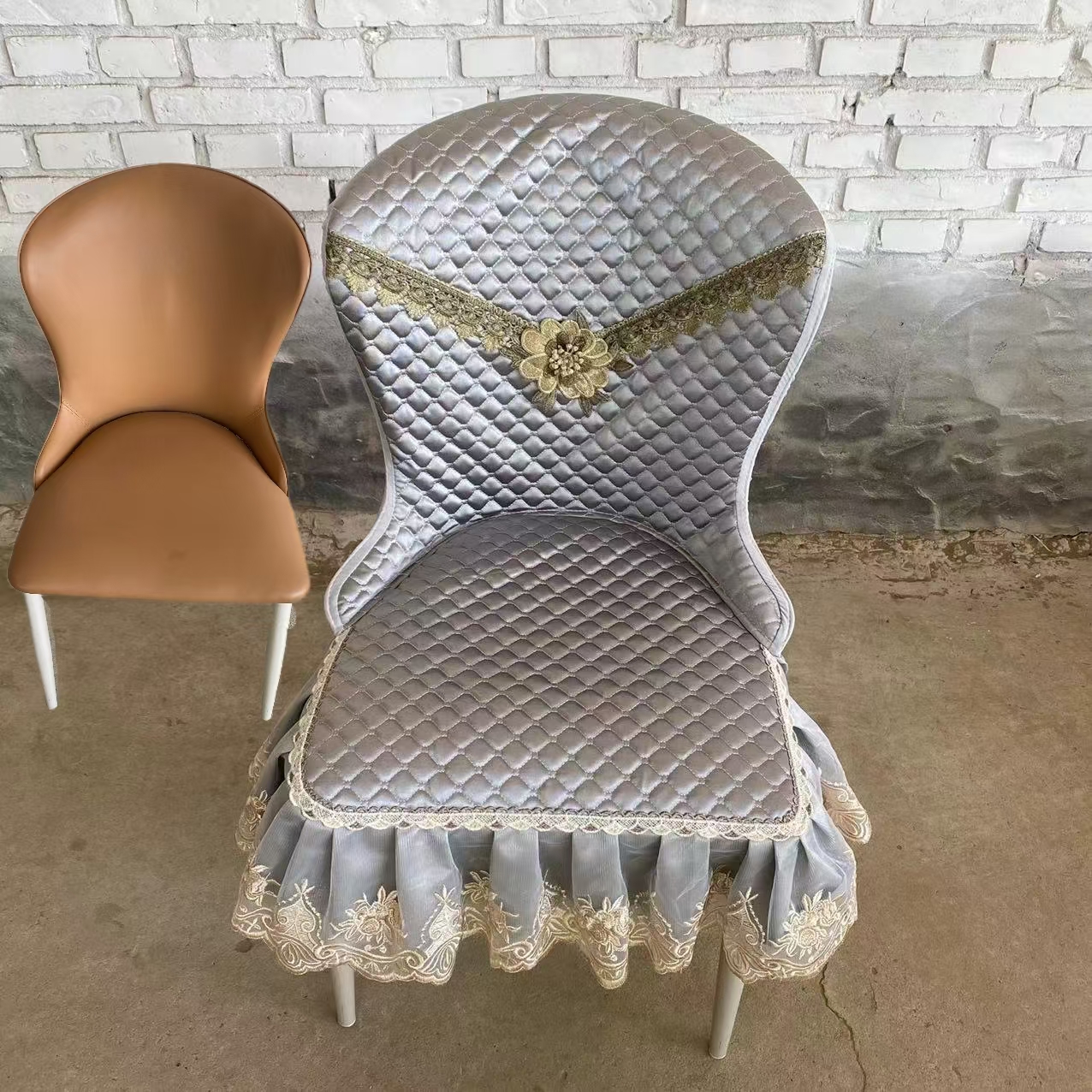 新款奶油风椅套弧形椅子套罩全包防滑北欧轻奢四季通用餐椅套