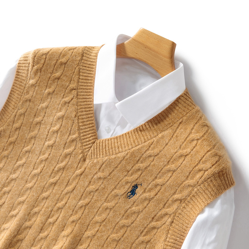 秋冬新款100澳洲羊毛背心马甲男士V领扭花休闲无袖保暖坎肩