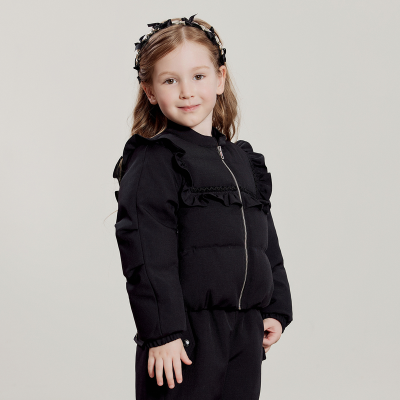 ff&dd童装2024冬羽绒服女童甜美荷叶边设计儿童保暖上衣鹅绒外套