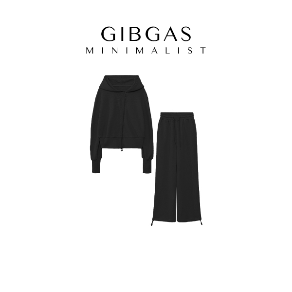 【吉卡思】秋冬休闲连帽卫衣百搭运动服高腰宽松纯色阔腿裤两件套