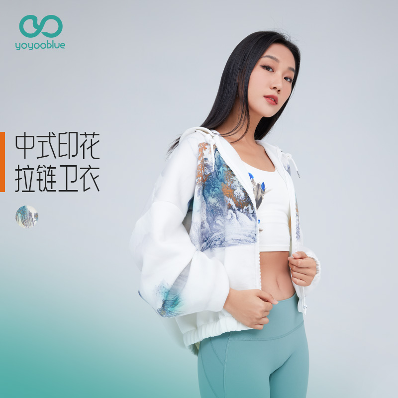 YOYOOBLUE 23秋冬新品中国风山水画印花开衫卫衣国潮上衣宽松潮流