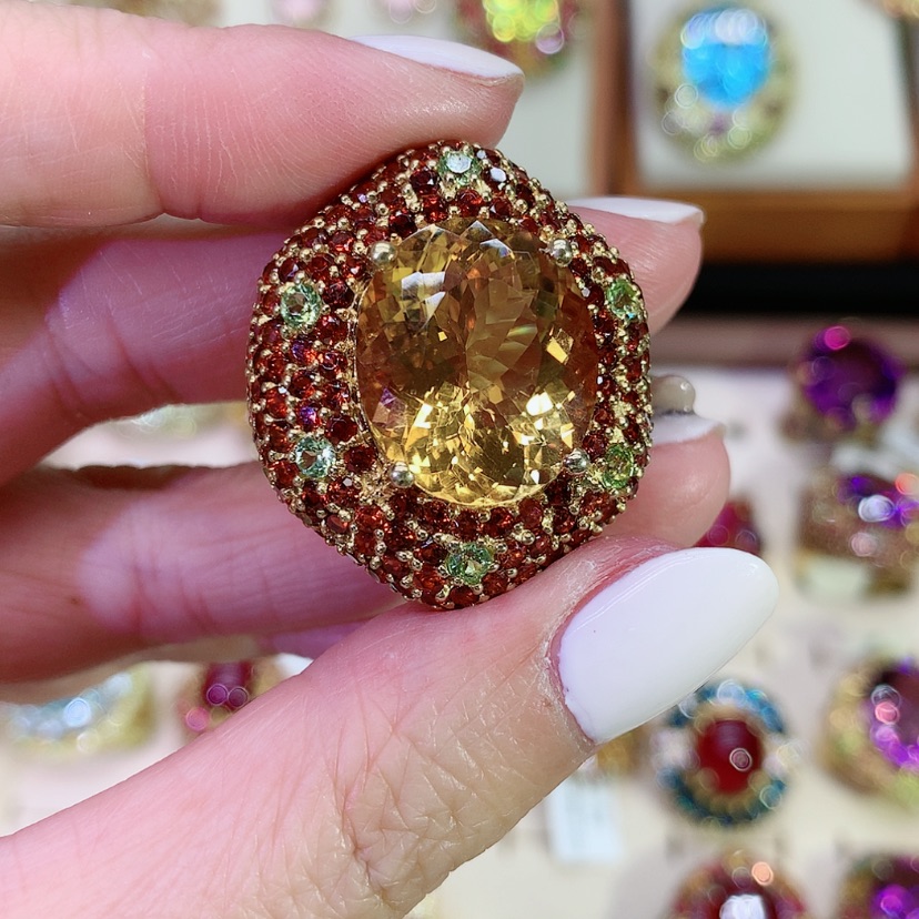 【闪购商品】黄晶戒指银S925镀金镶嵌哈*姐