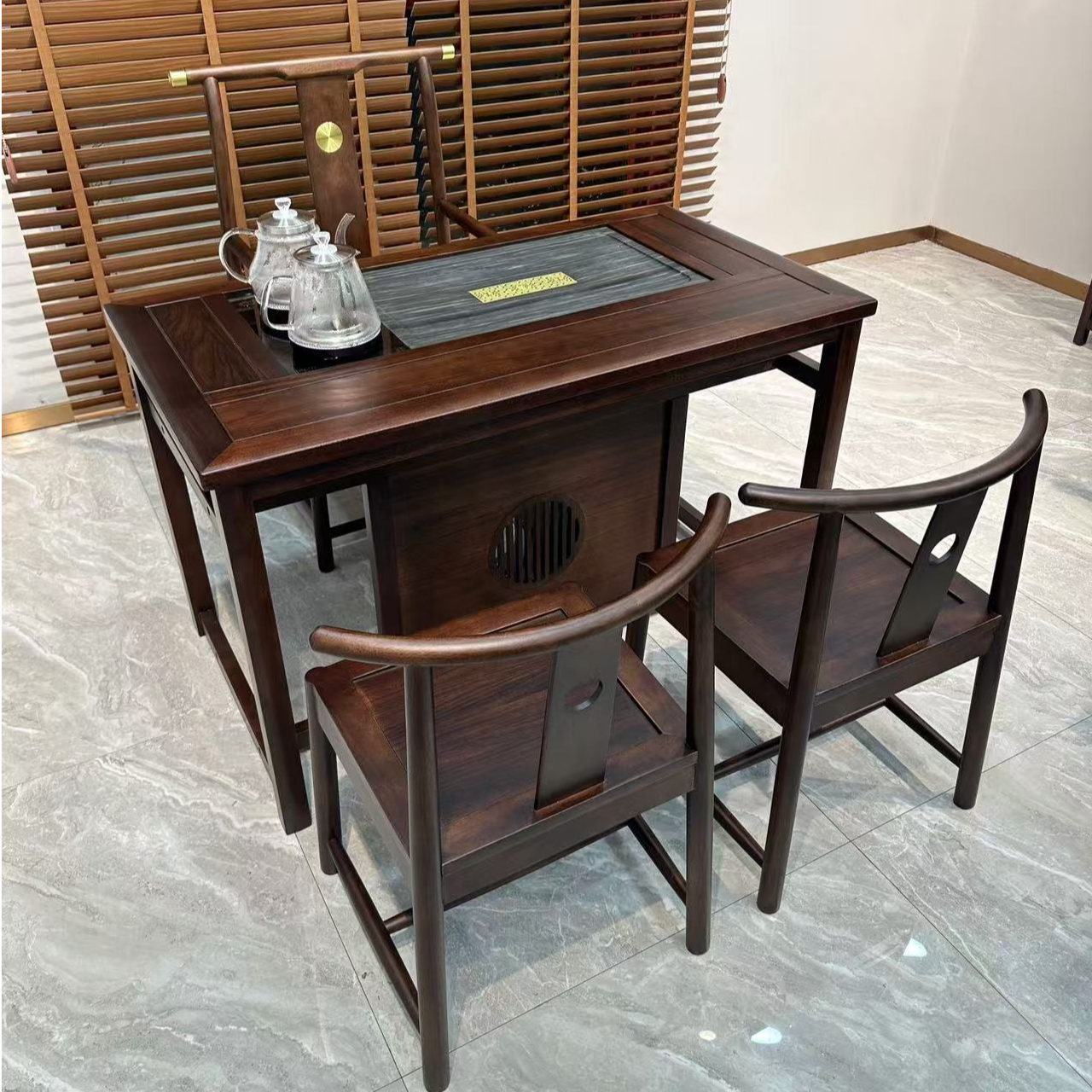 乌金木实木茶桌办公家用茶艺茶室客厅阳台茶桌椅泡茶桌简约禅意