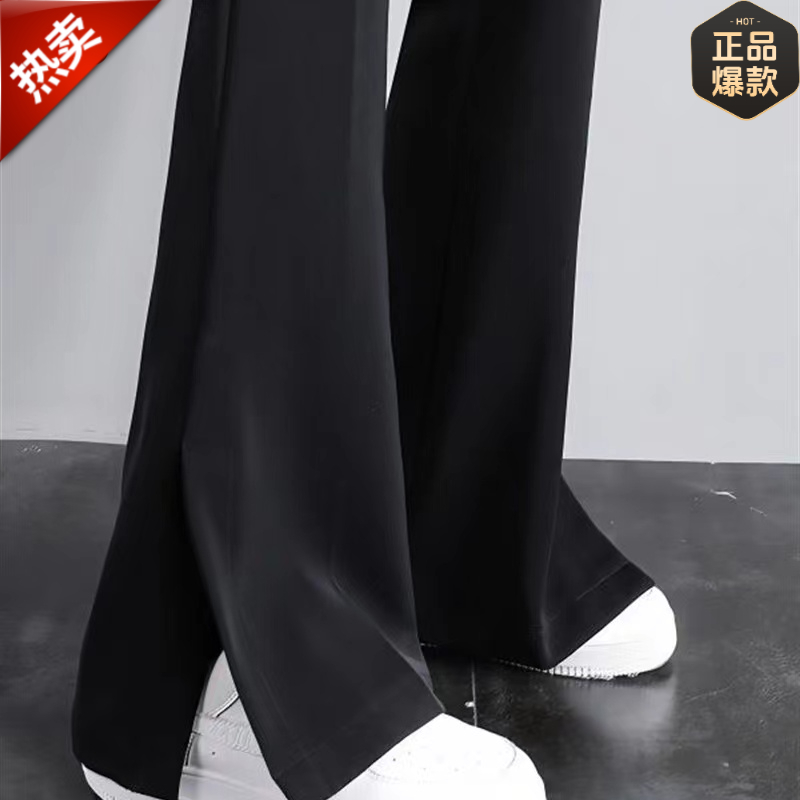 2025秋季爆款黑色开衩西装微喇裤女高腰显瘦垂感小个子窄版喇叭裤