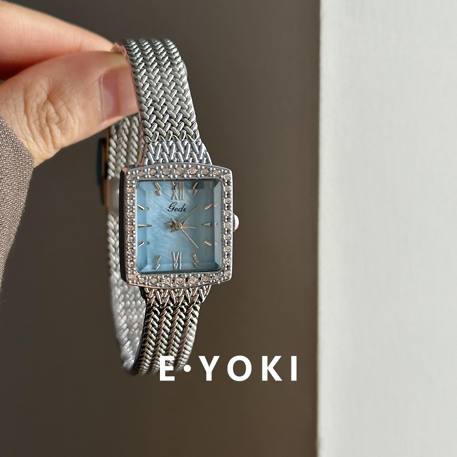 歌迪 蓝色贝母冰糖粒小方表女士小众高级感简约女款链条手表女302
