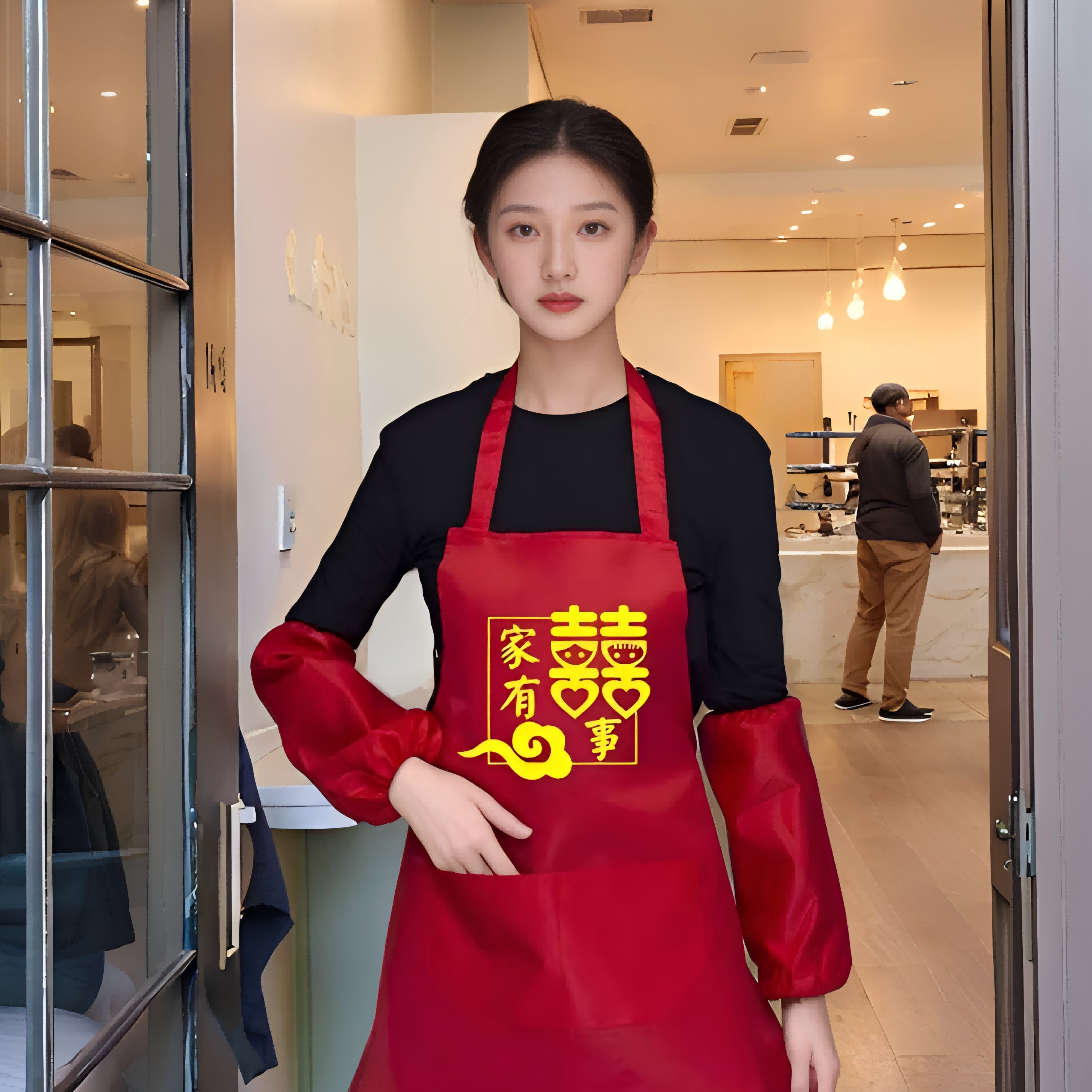 套袖批发围裙结婚用防污婚宴喜庆袖套厨师定制婚庆厨房围裙结婚