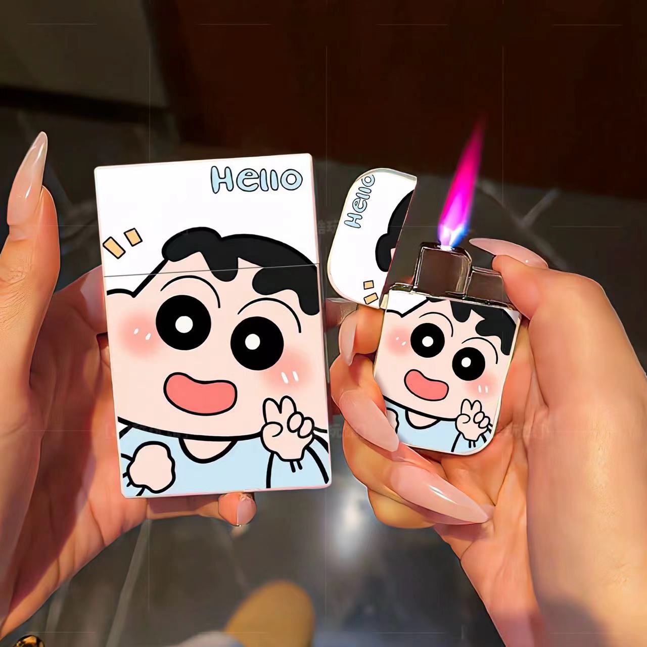 可爱蜡笔小新打火机粉火防风金属点火器高颜值女生款送男友礼物潮