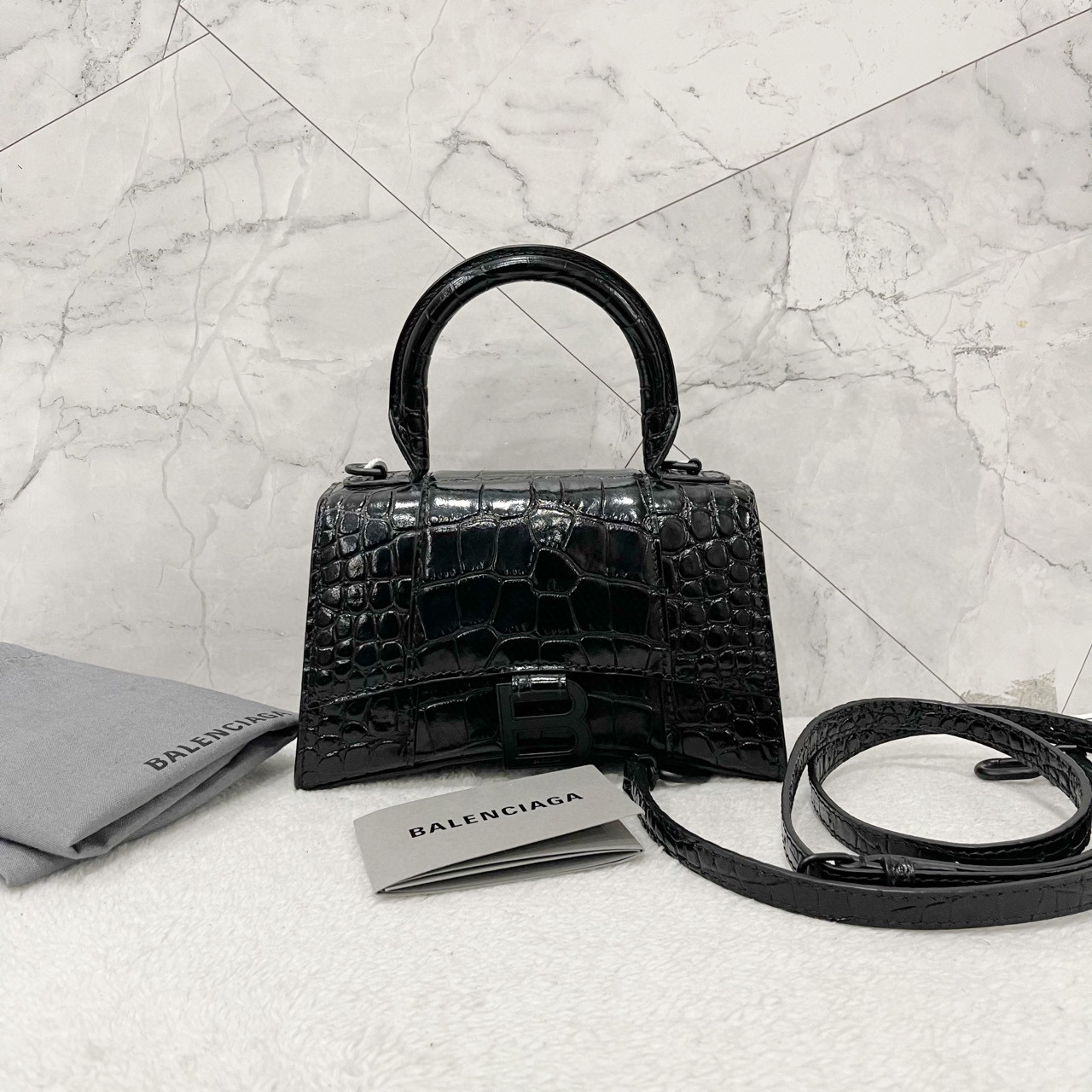 95新  98新 奢总管/Balenciaga巴黎世家  xs沙漏包 黑色压纹