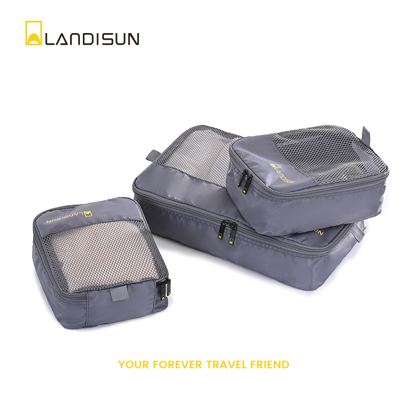 LANDISUN旅行收纳袋3件套衣袜鞋收纳出行省空间【灰色-豪华三件套】