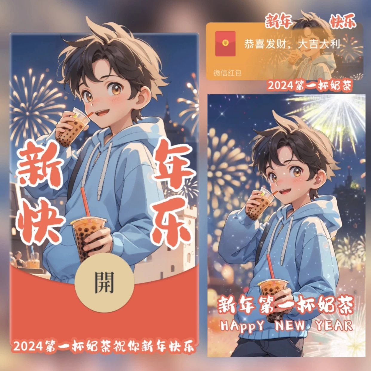 2024第一杯奶茶 男款 动态特效 红包封面皮肤服务三月有效