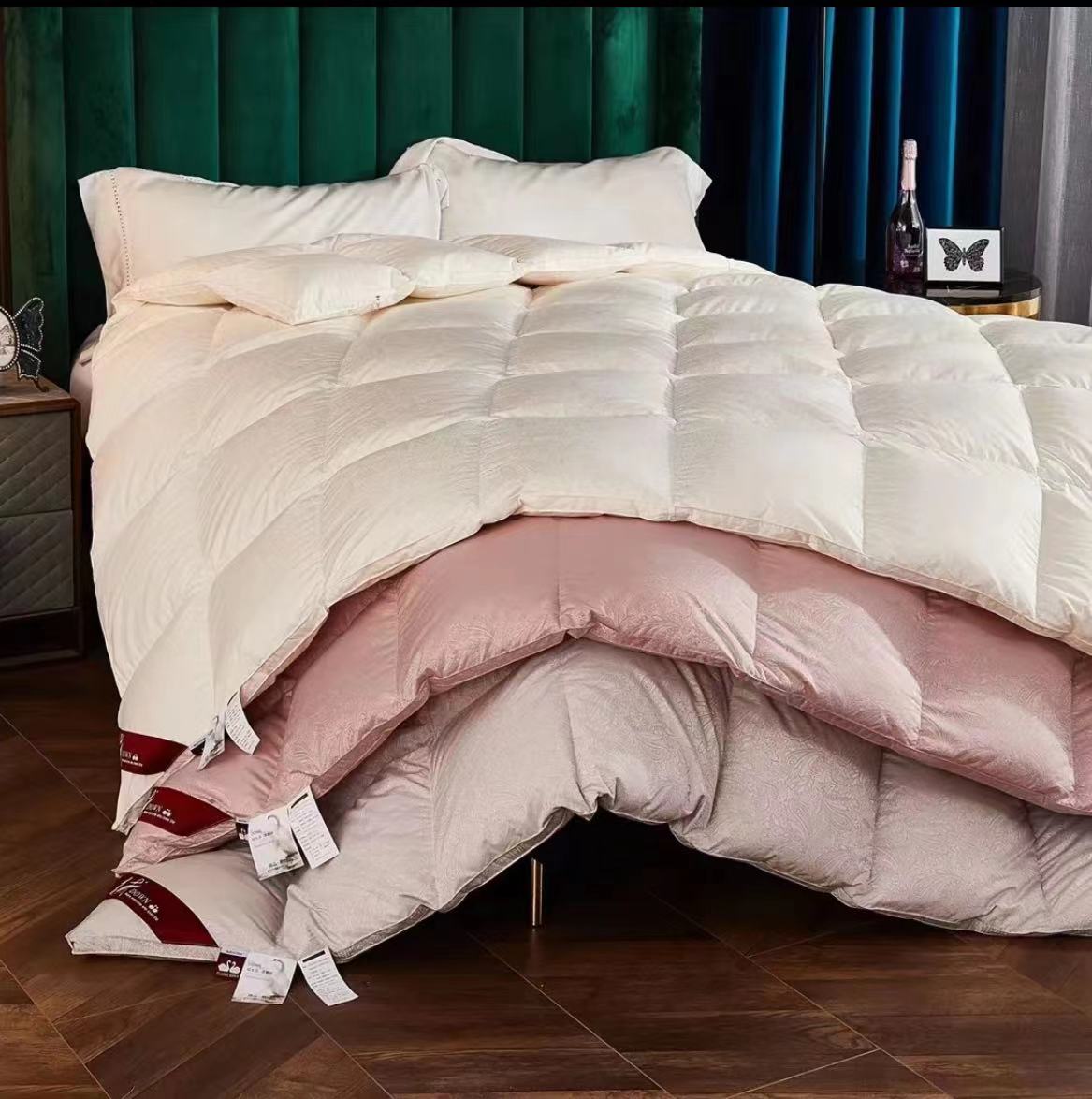 现场充绒95白鹅绒 吊吊绒160支提花酒店同款高档羽绒被加厚冬被