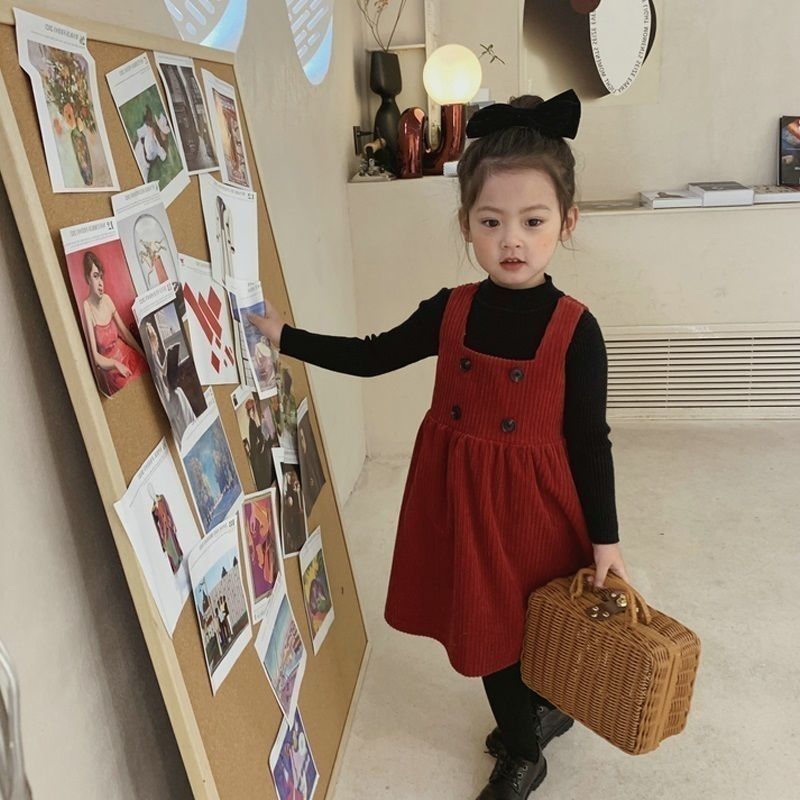 2022春秋装女童新款背心裙红色洋气裙子女童韩版时髦公主吊带裙