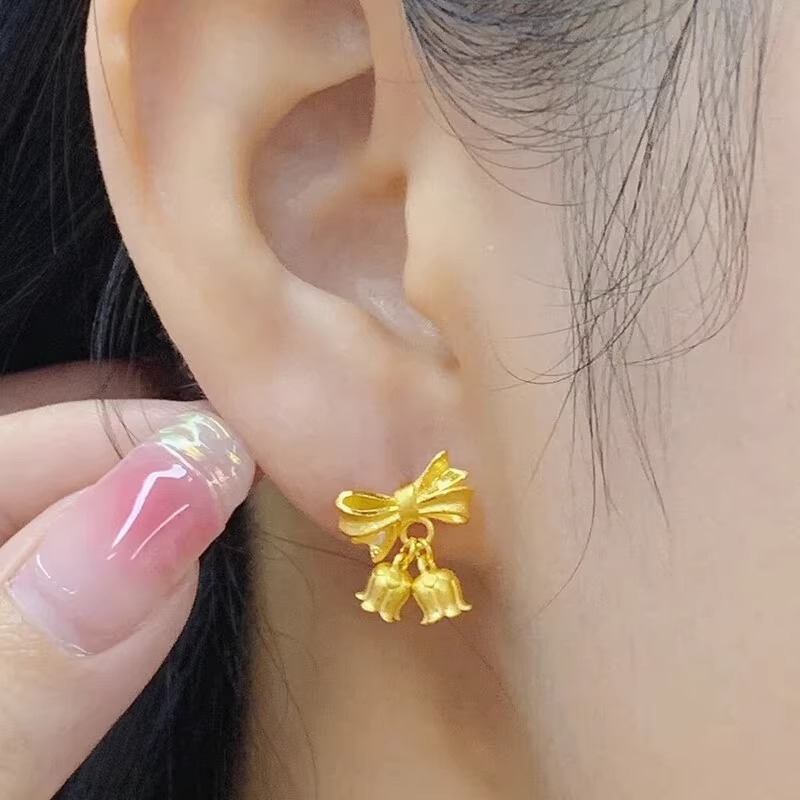 铜合金耳饰 国风简约铃兰花耳钉女民族风精美磨砂耳饰个性不掉色