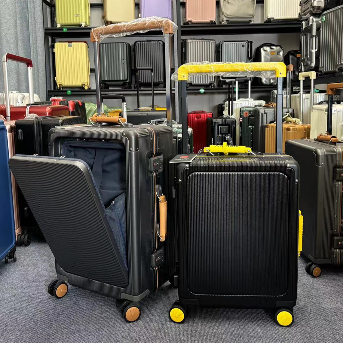 前开口宽拉杆行李箱多功能电脑箱水杯架20寸拉杆箱密码箱