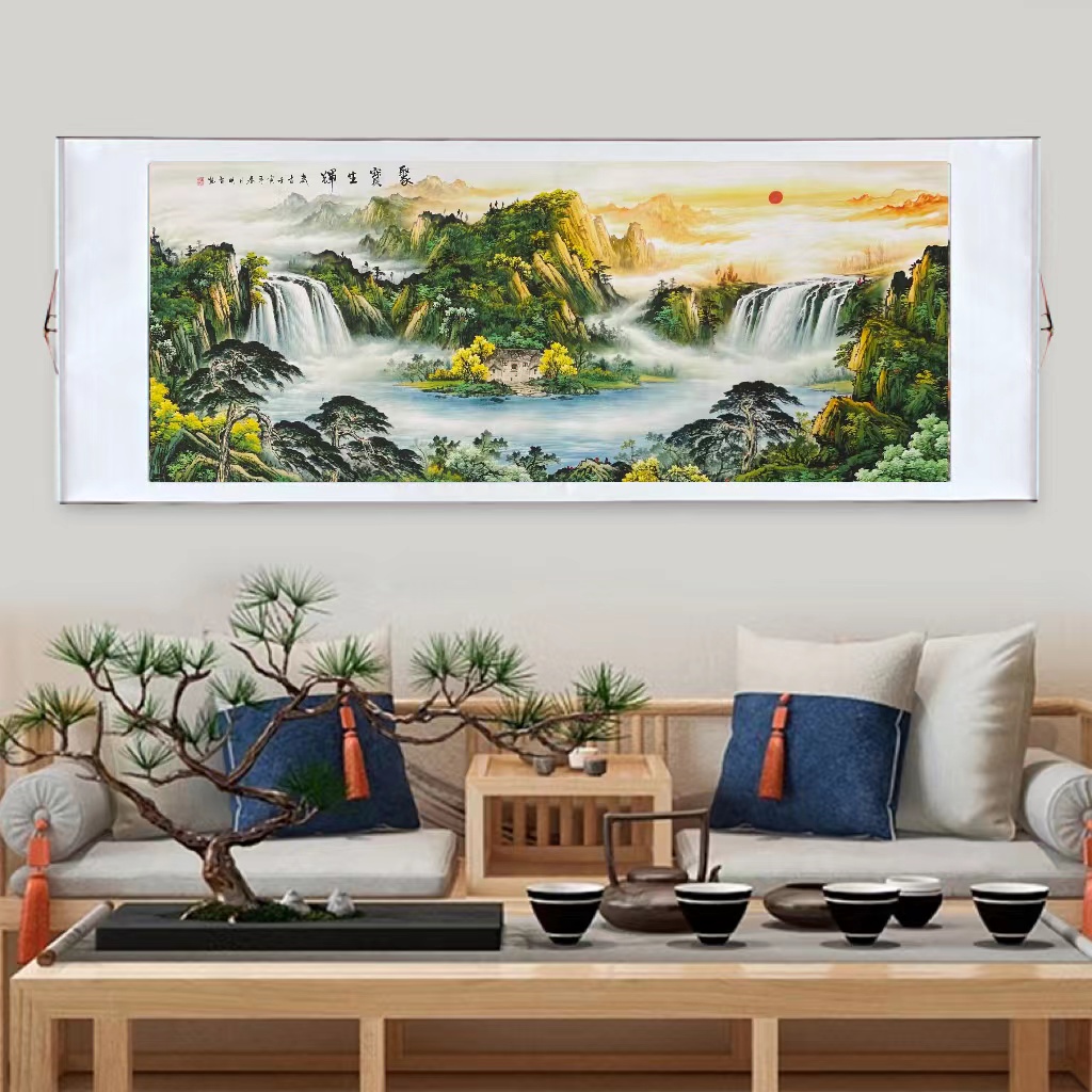 220*75国画山水画《聚宝生辉》书房茶室客厅挂画绘画风景艺术品装裱