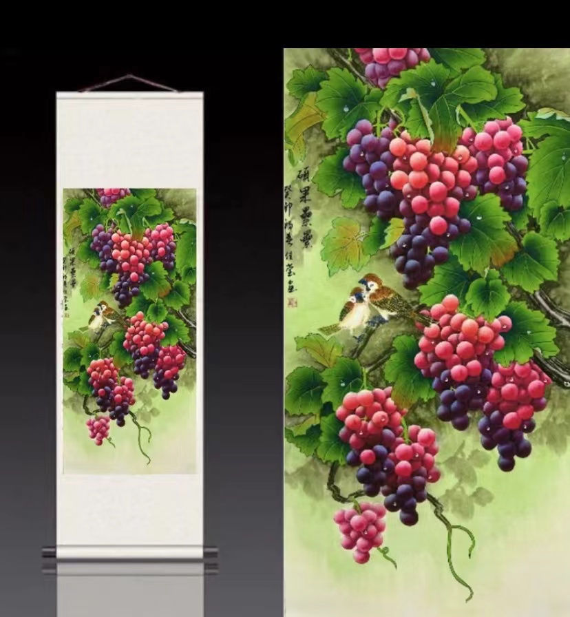 国画花鸟《硕果累累》新中式竖幅卷轴挂画高档装裱画