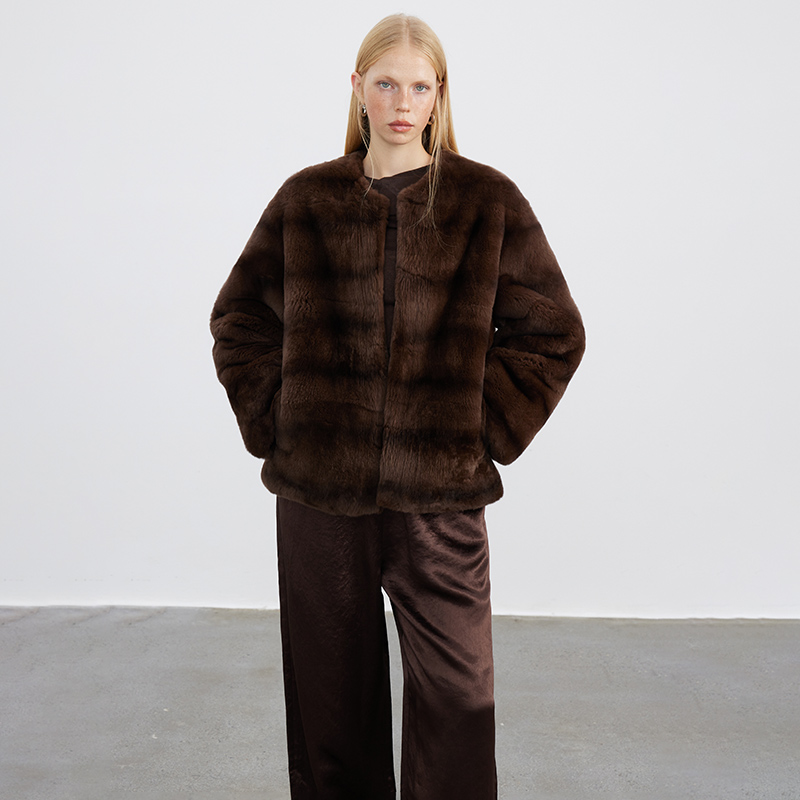 「幻夜之梦」千禧复古风精致整皮獭兔毛晕染皮草外套女短款冬装