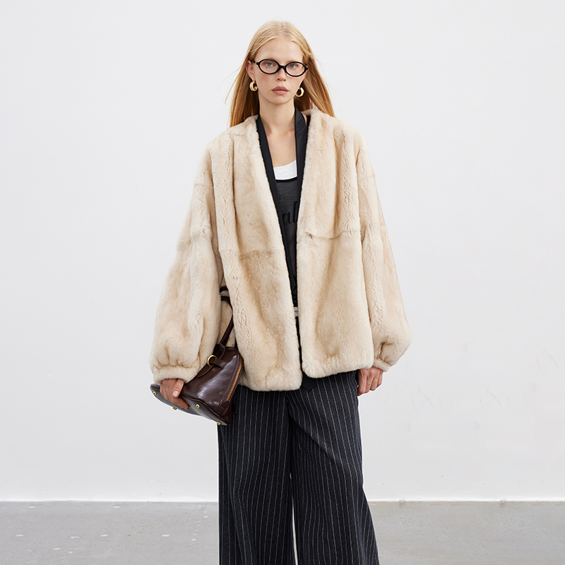 「电影时代」 飘逸慵懒风獭兔毛轻奢宽松皮草外套中长款大衣冬