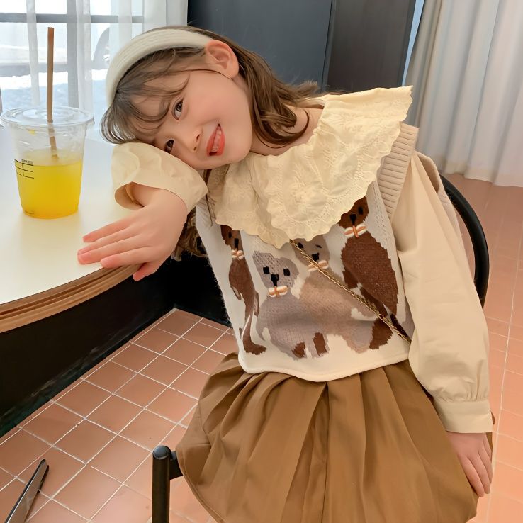 女童春装毛衣针织马甲2025新款儿童洋气背心韩版女宝宝春秋上衣潮