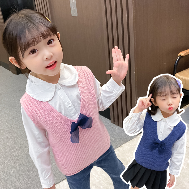 女童秋冬装新款背心毛衣儿童春装宝宝保暖马甲中小童坎肩婴儿外套