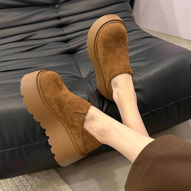 复古厚底一脚蹬勃肯鞋女2025新款春秋季小个子增高两穿百搭乐福鞋