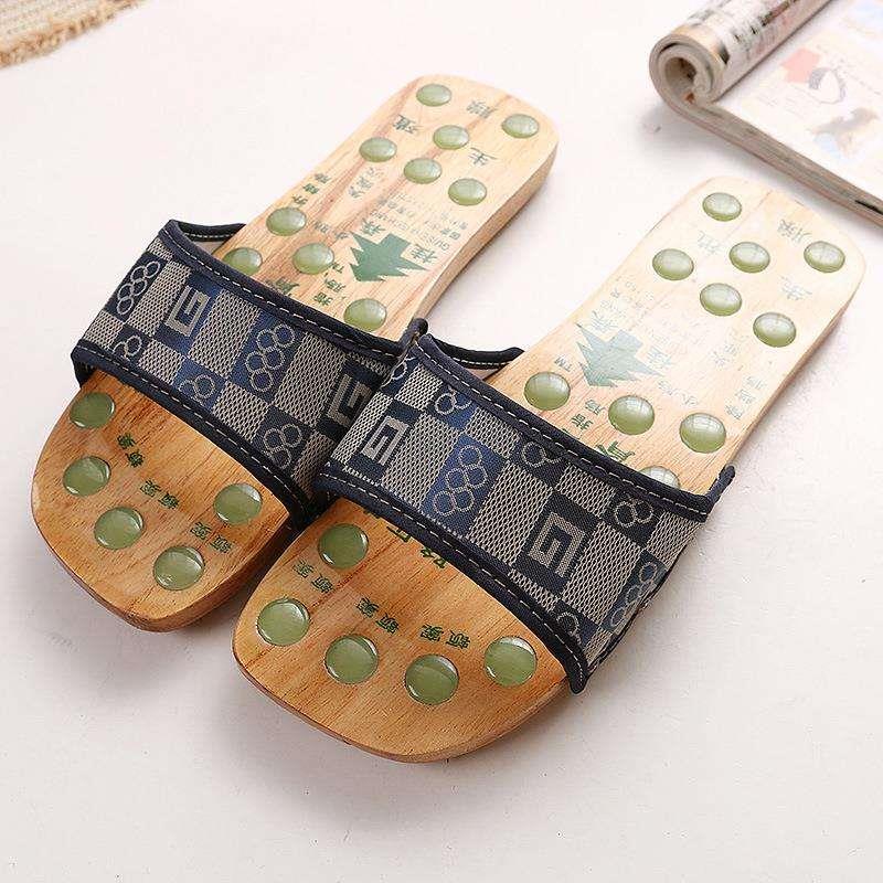 木拖鞋男休闲木屐中国风情侣木鞋女夏木板鞋足底穴位脚底按摩拖鞋