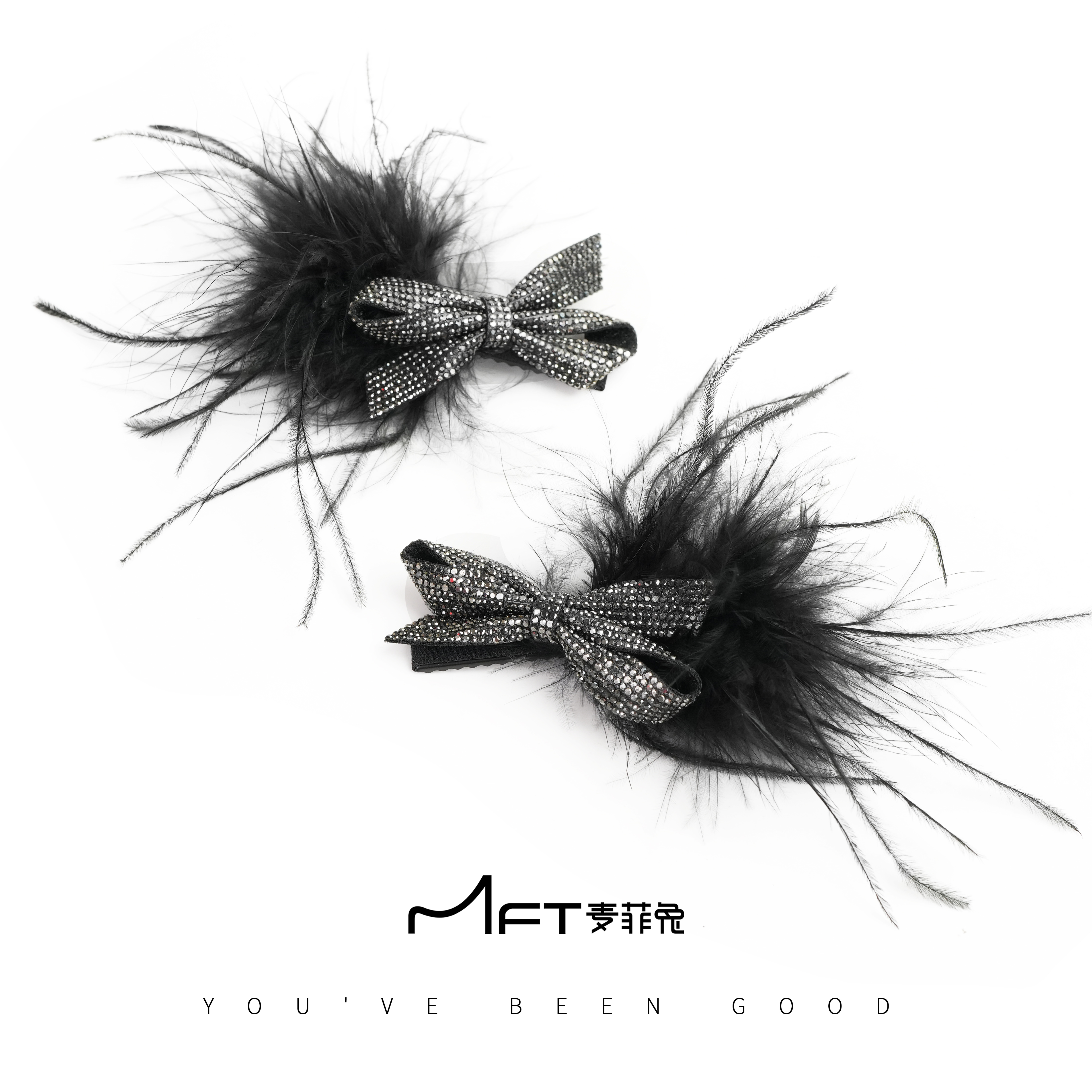 【羽逸鸭嘴夹】轻奢时尚网红蝴蝶结羽毛刘海夹氛围感秋冬24102339A