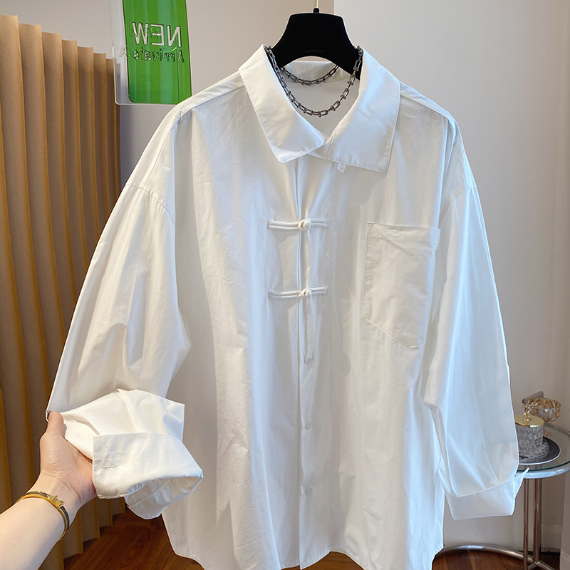 春装2024新款小众复古新中式轻国风盘扣长袖衬衫女内搭打底衫上衣