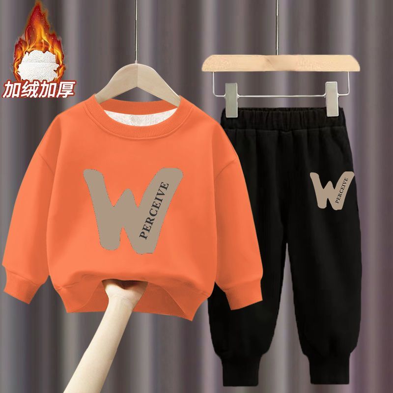 童装男童秋冬装加绒卫衣套装洋气宝宝运动服儿童2023春装帅气衣服