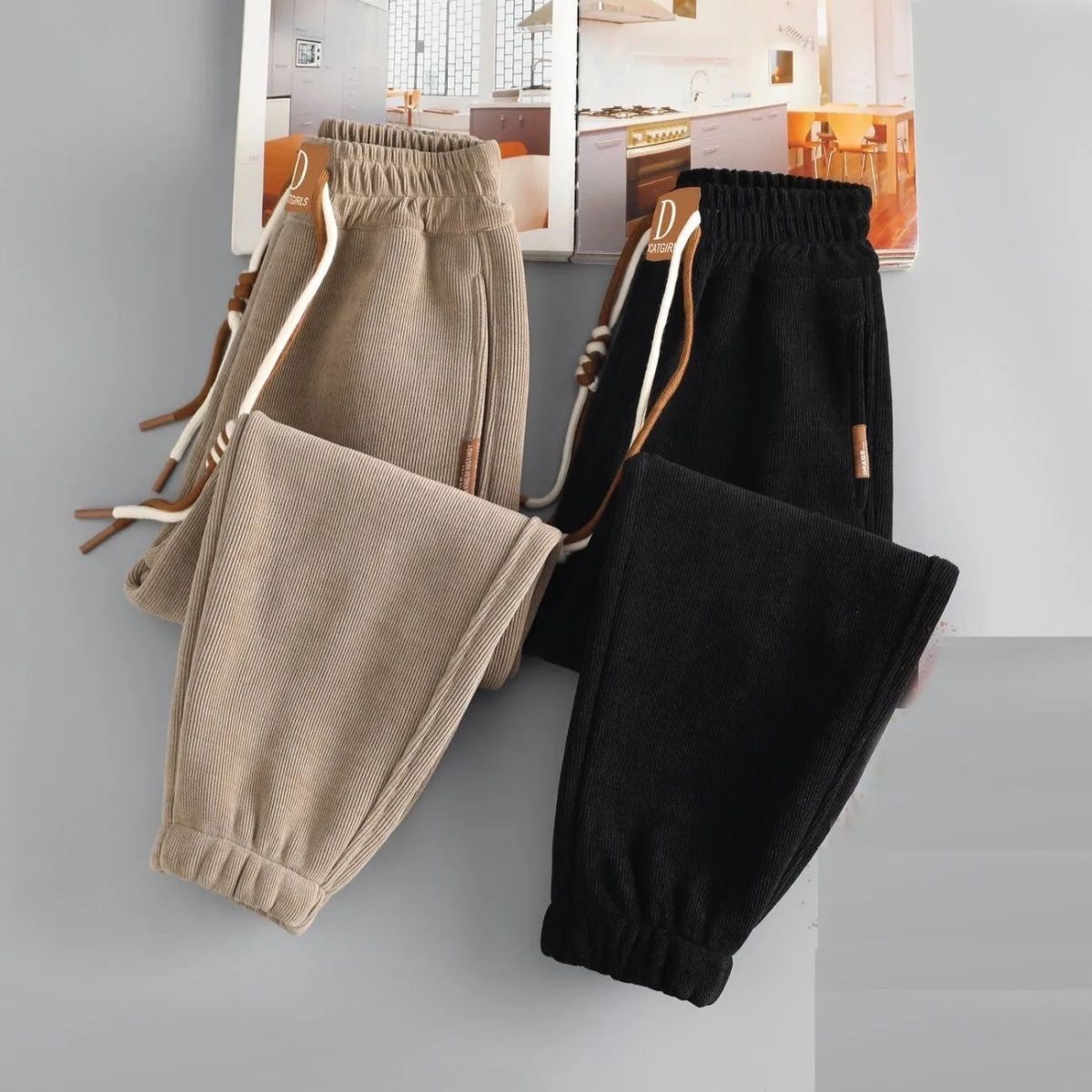 2023新款男女童春秋休闲运动裤中大童冬季条绒儿童灯芯绒加绒长裤