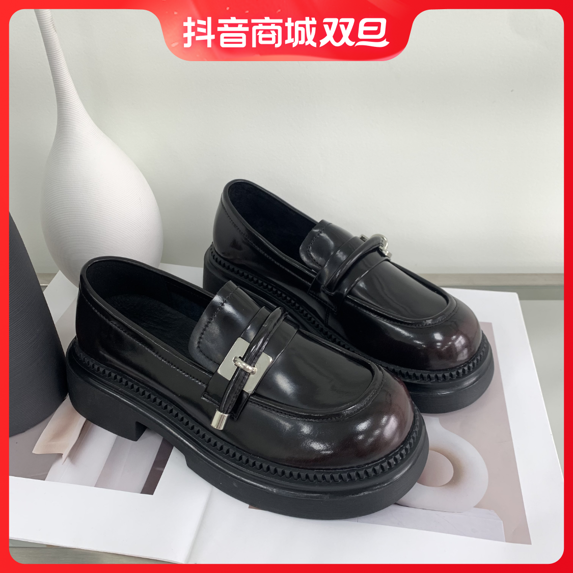 冬季新款女士百搭舒适厚底时尚耐磨圆头英伦风休闲乐福鞋