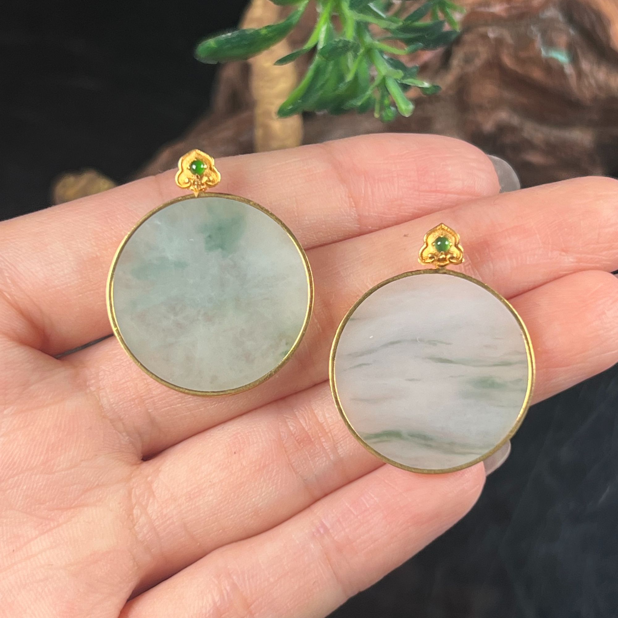 天然缅甸翡翠A货18K金镶无事牌 多样性发其一/D006*25095