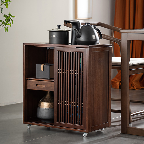 实木茶水柜移动泡茶边柜榫卯整装烧水柜茶车移动茶几边几新中式