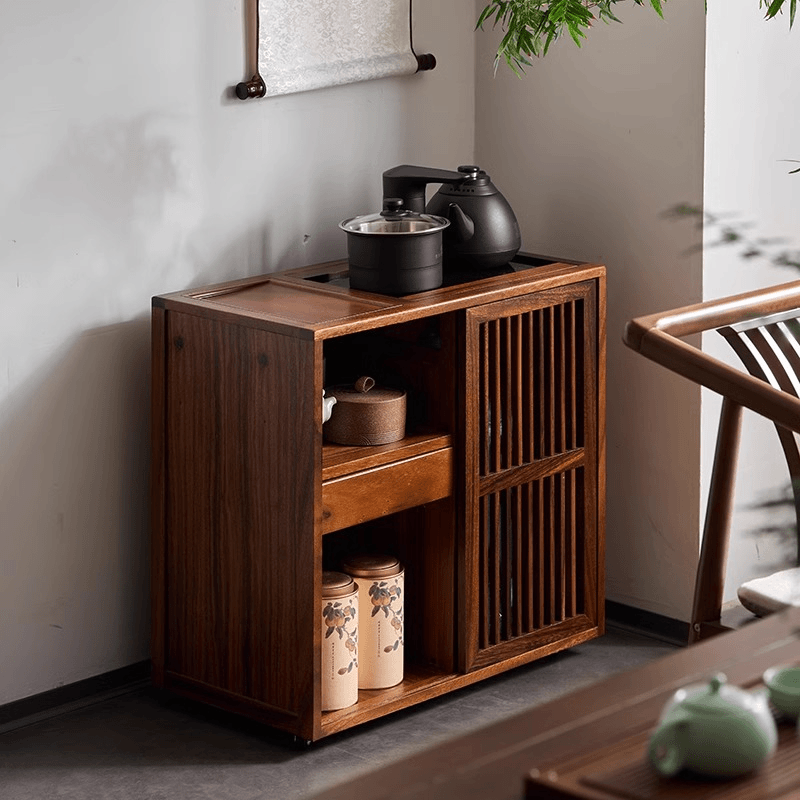 【南美胡桃木】家用移动茶水柜实木茶台边柜茶桌侧边茶几烧水茶吧几