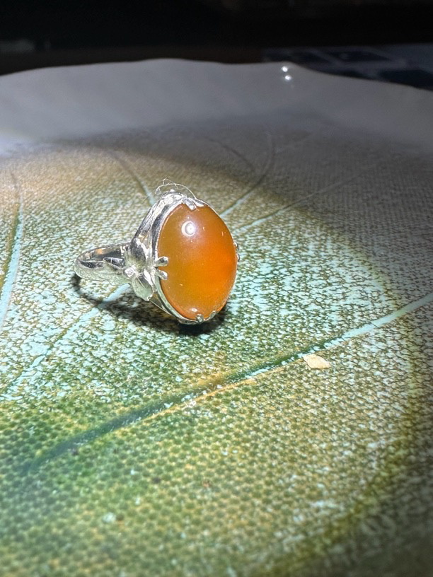 老冰飘南红玛瑙银质活口戒指