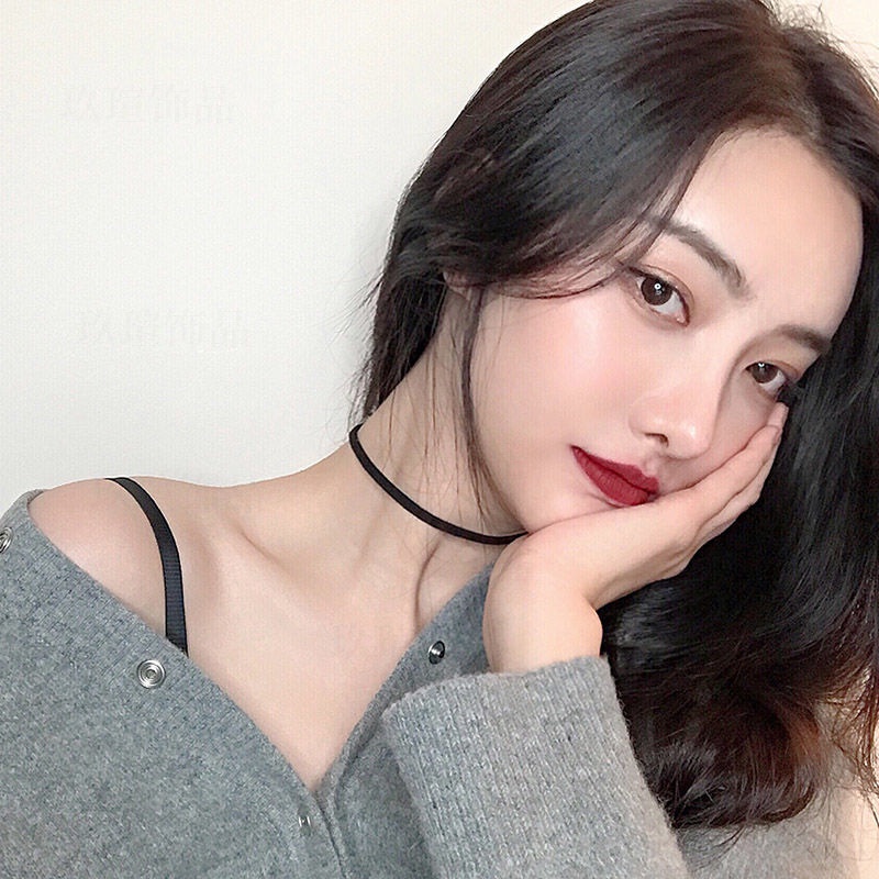合金布艺项链 choker黑色锁骨链网红百搭个性颈带项圈简约暗黑ins