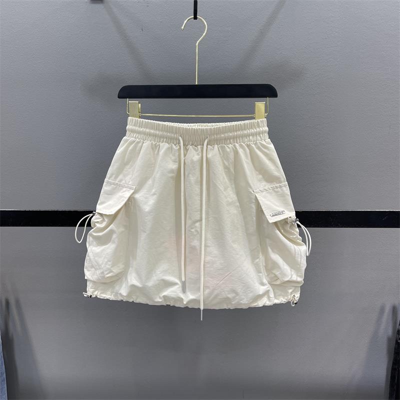 松紧腰抽绳大口袋工装半身裙女2024夏季新款宽松显瘦休闲A字短裙
