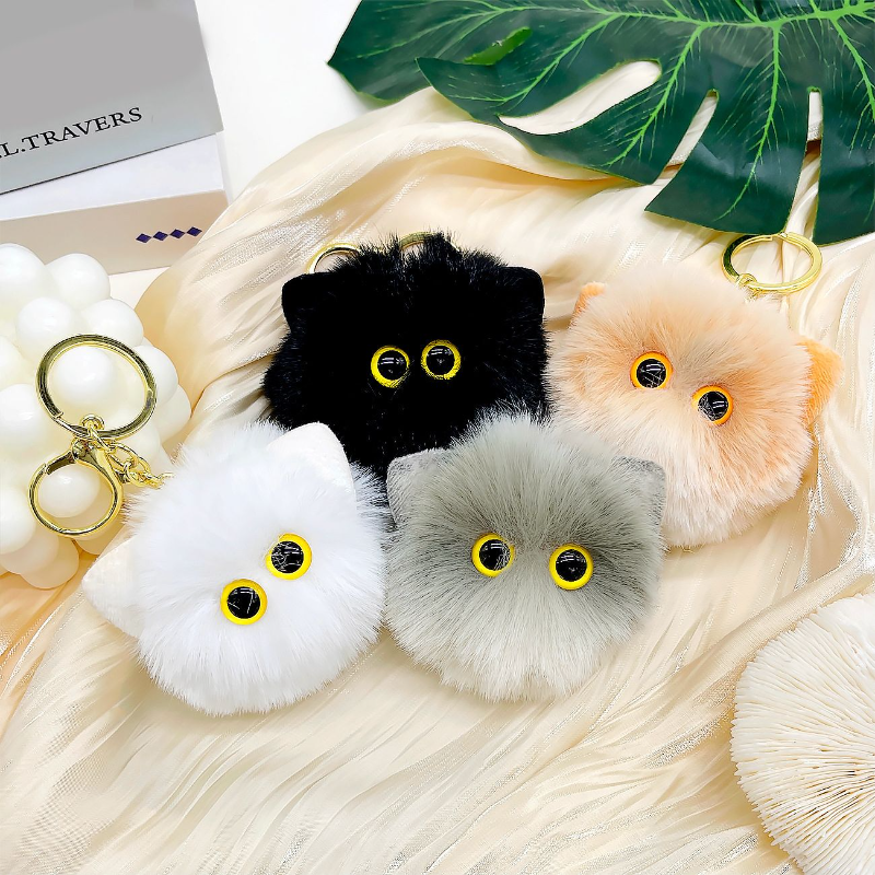 腮红猫猫球钥匙扣可爱毛绒玩偶书包挂件女包包精致公仔挂饰小饰品