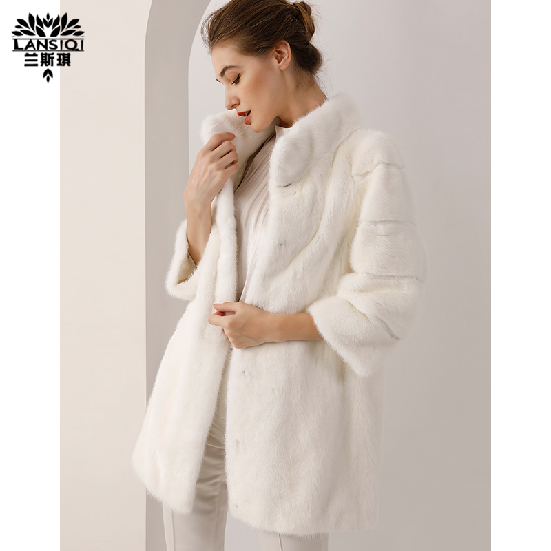 白色貂皮大衣女中长款2025年新年轻衣时尚整貂水貂立领皮草外套女