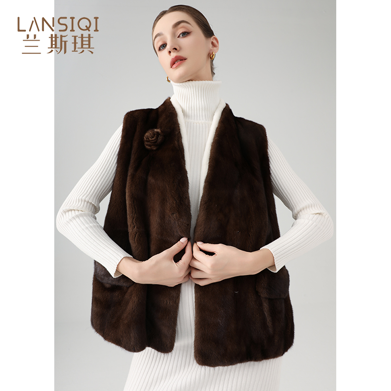 进口水貂毛皮草马甲女整貂2025新款天鹅绒貂皮大衣女领背心年轻款