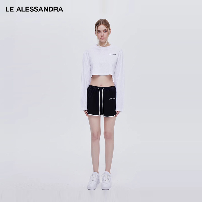 【赵露思同款】品牌直营 LE ALESSANDRA 短款竹节棉圆领长袖T恤女