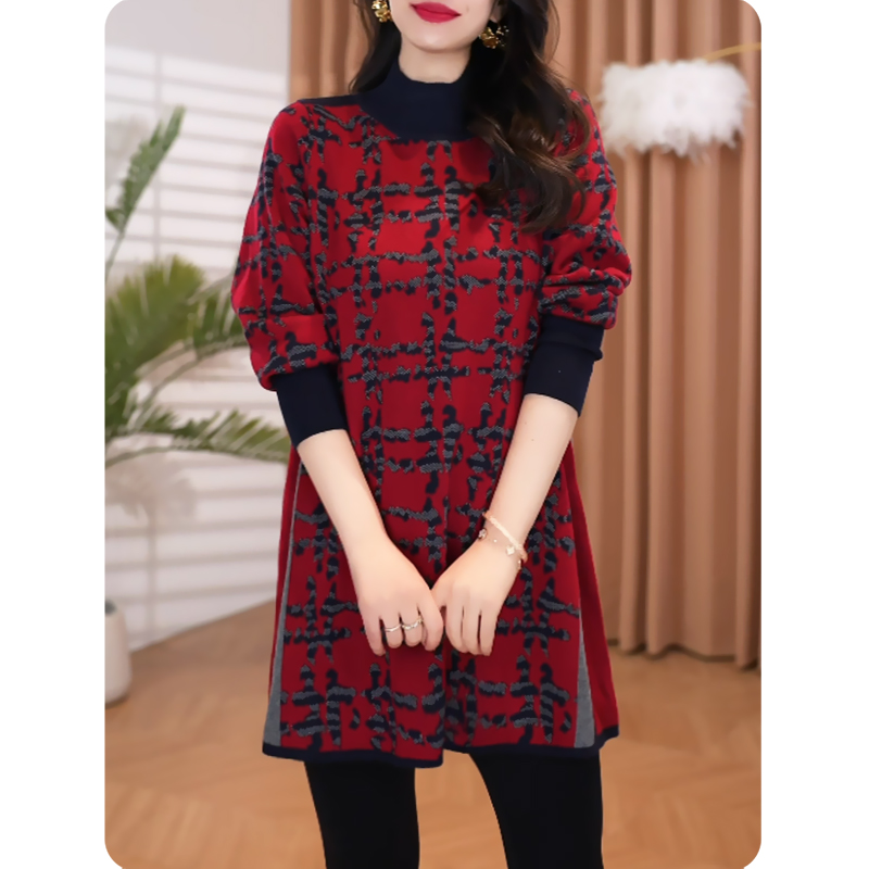 [ZS4]格子时髦女士毛衫中长款上衣显瘦女装4S02252309-2