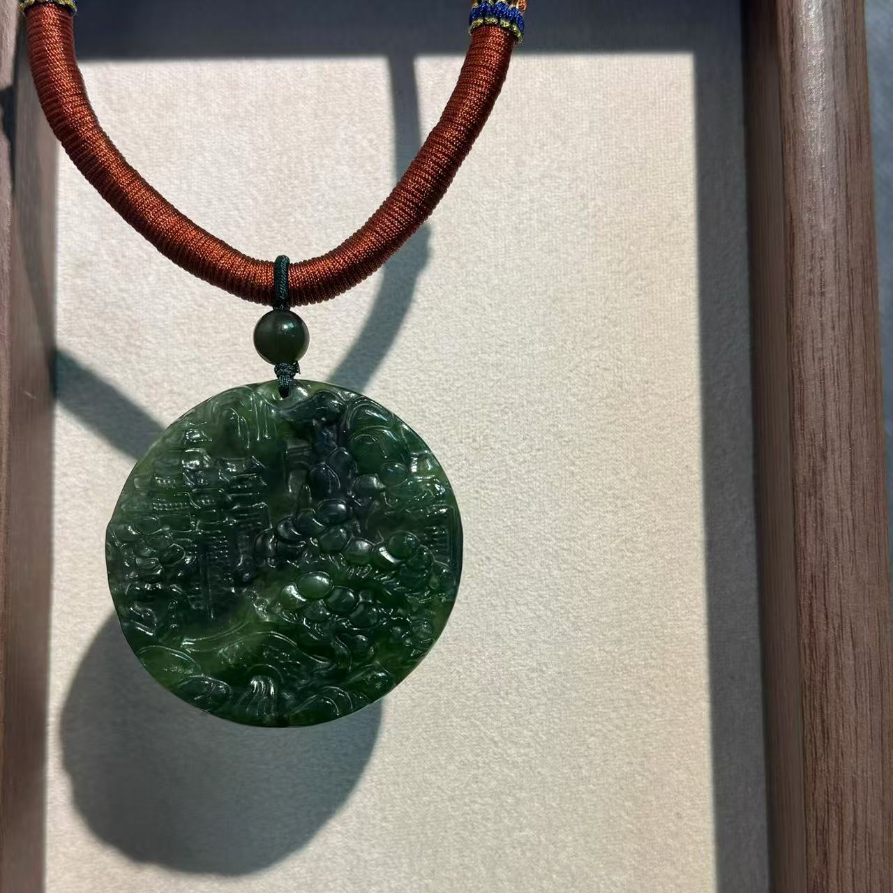 【  碧山有色 】 天然和田碧玉原创设计山水牌 新中式风格贵气百搭