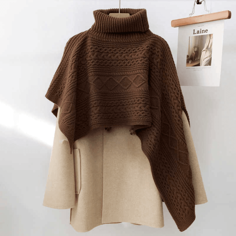 高级感麻花针织套头毛线斗篷外搭披肩秋冬护肩颈围脖防寒保暖围巾