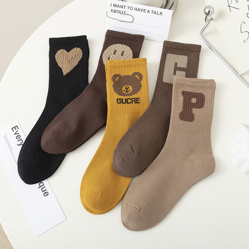 袜子女士ins潮百搭咖色系学生中筒袜春夏季薄款运动防臭堆堆袜子