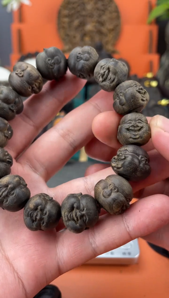 【闪购商品】笑面弥勒佛黑棋1.6cm单圈14颗手串