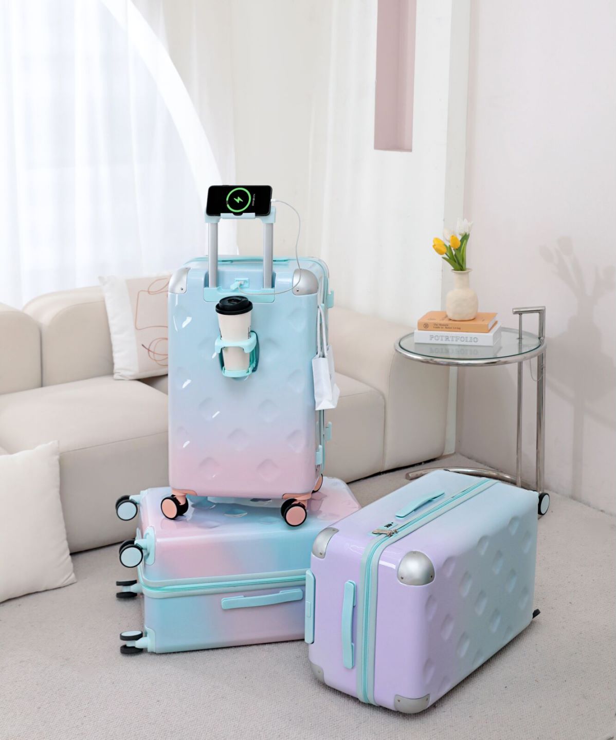 孤品【渐变色圆胖子】 双层防爆拉链行李箱