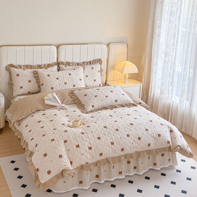 【全夹棉款】全棉床裙四件套夹棉被套枕套花边款纯棉四件套加厚防滑