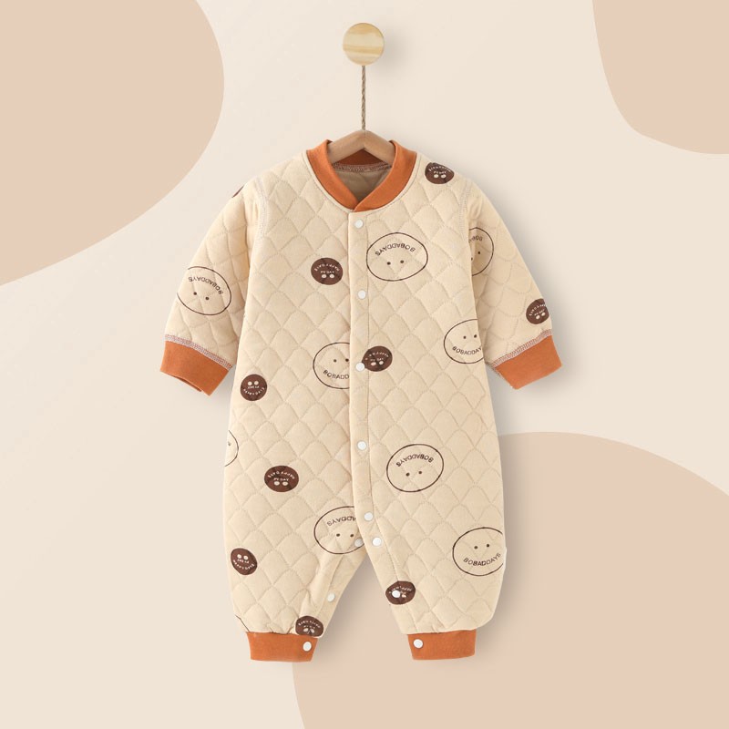 婴儿连体衣春秋保暖夹棉长袖宝宝无骨哈衣爬服加厚长爬新生儿衣服